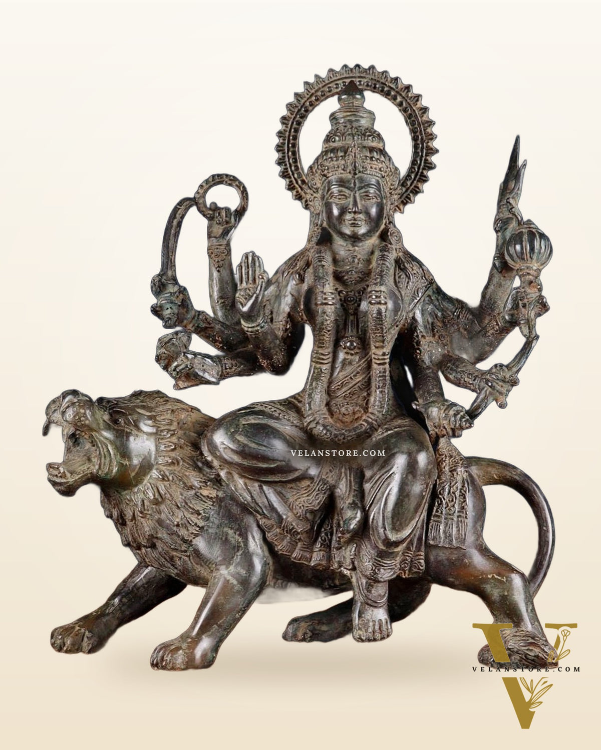 Indonesian Bronze Goddess Durga Sculpture 13.5"