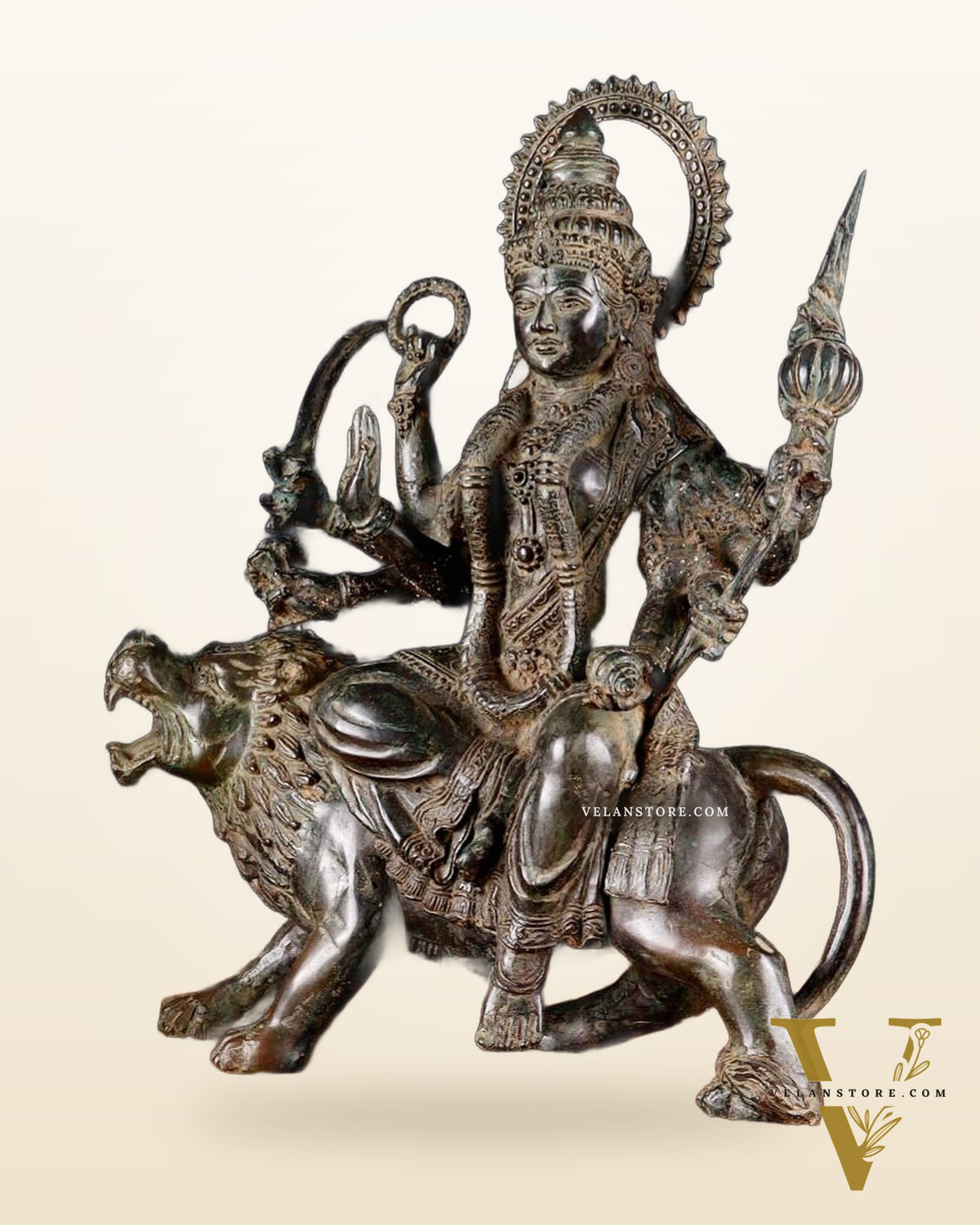Indonesian Bronze Goddess Durga Sculpture 13.5"