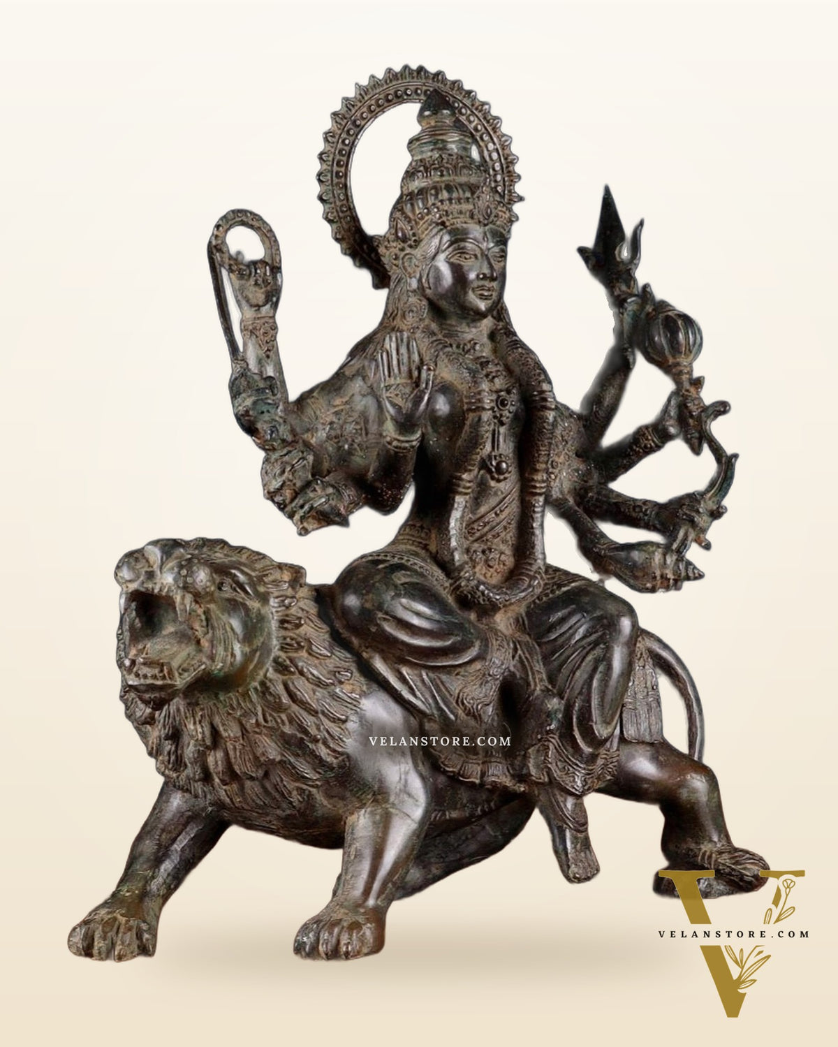Indonesian Bronze Goddess Durga Sculpture 13.5"