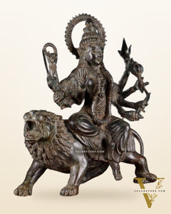 Indonesian Bronze Goddess Durga Sculpture 13.5"