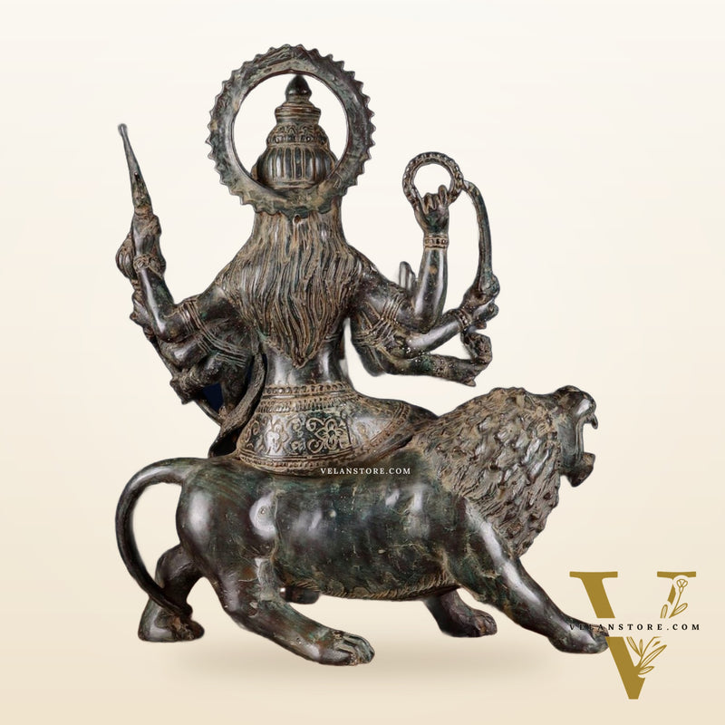 Indonesian Bronze Goddess Durga Sculpture 13.5"