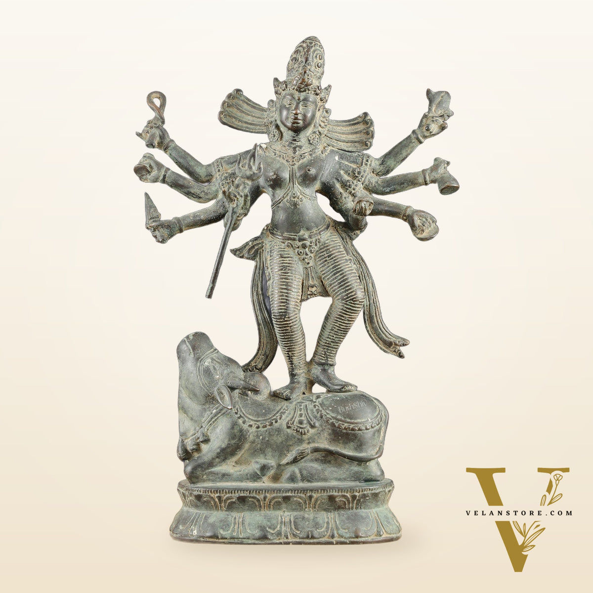 Indonesian Bronze Goddess Durga Statue | Lost Wax Casting | 13"