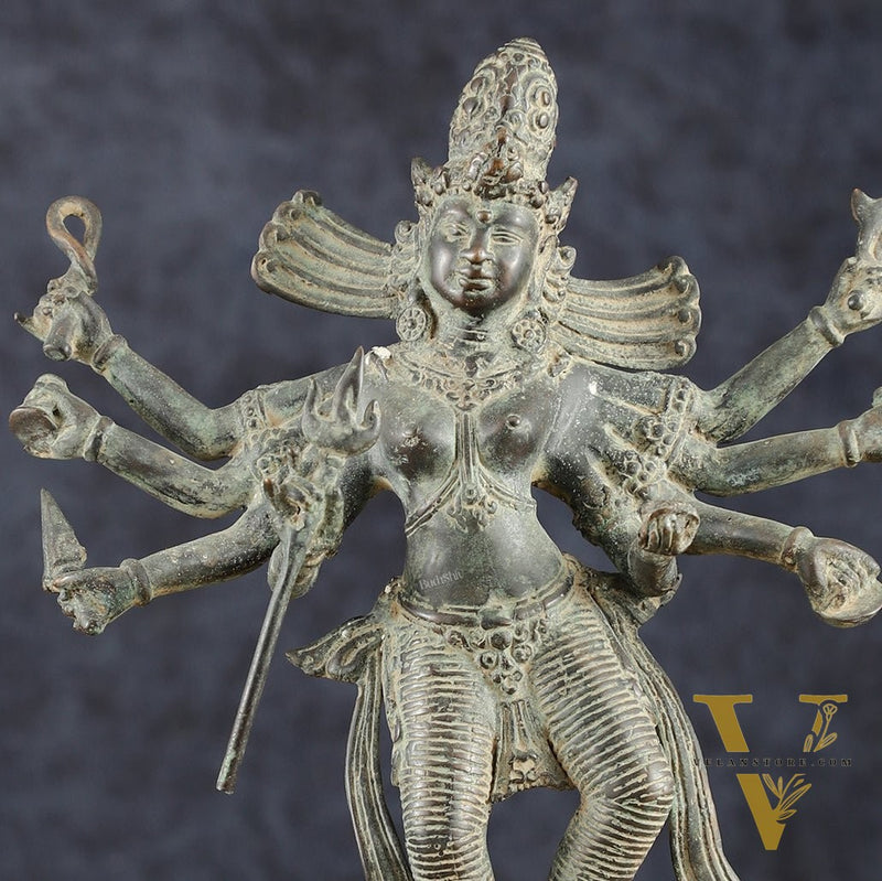 Indonesian Bronze Goddess Durga Statue | Lost Wax Casting | 13"