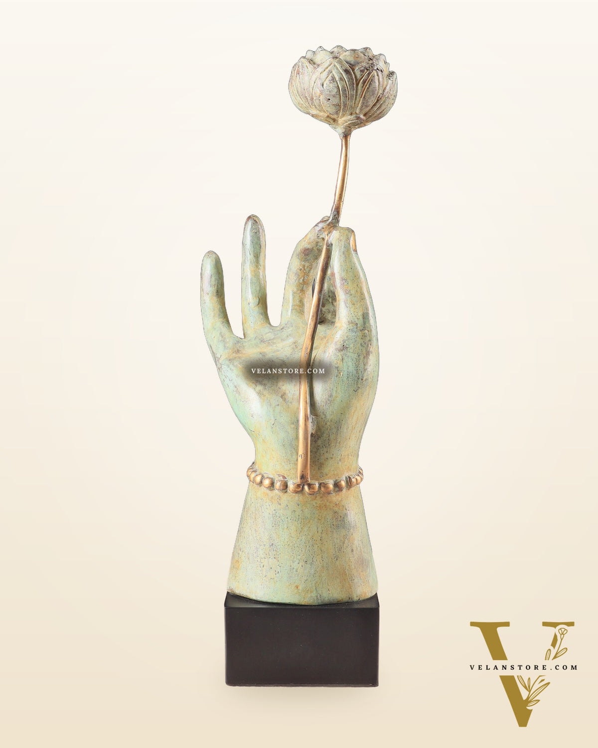 Indonesian Bronze Goddess Parvati Hand Holding a Lotus Table Accent Showpiece 17"