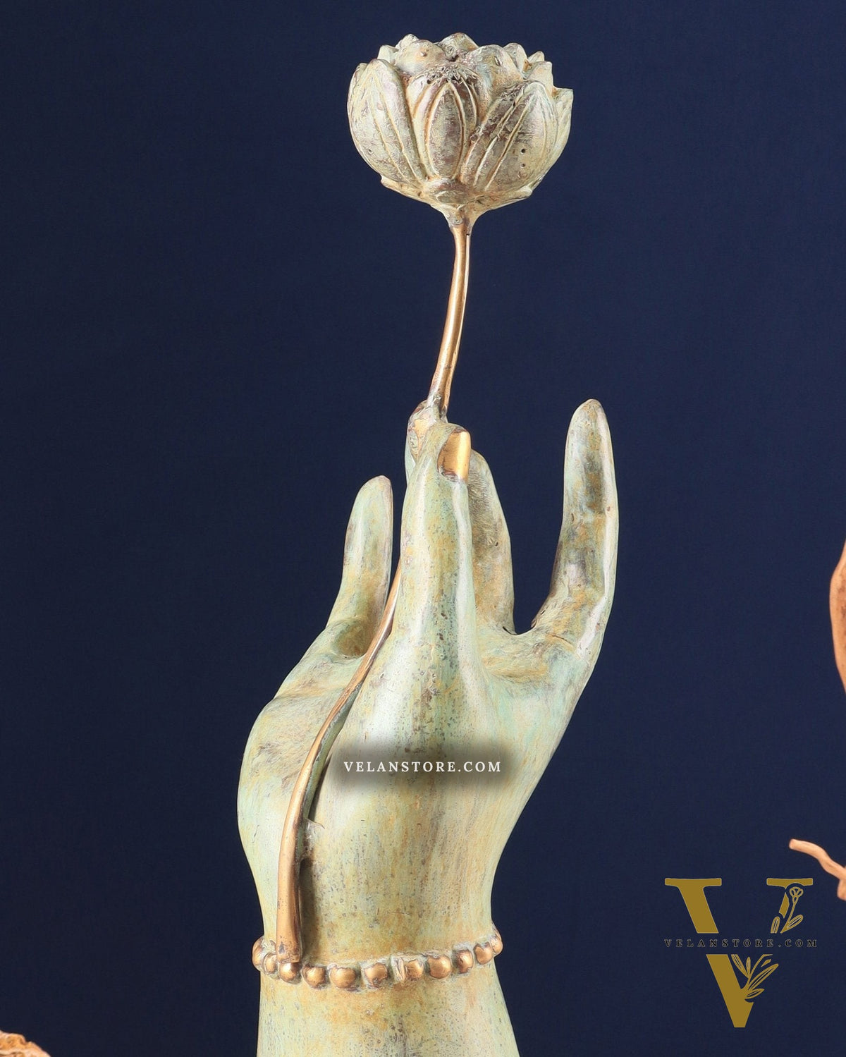 Indonesian Bronze Goddess Parvati Hand Holding a Lotus Table Accent Showpiece 17"
