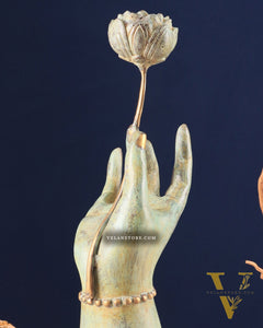 Indonesian Bronze Goddess Parvati Hand Holding a Lotus Table Accent Showpiece 17"