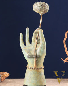 Indonesian Bronze Goddess Parvati Hand Holding a Lotus Table Accent Showpiece 17"