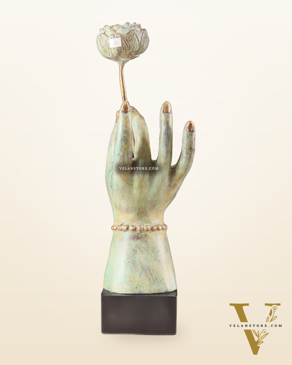 Indonesian Bronze Goddess Parvati Hand Holding a Lotus Table Accent Showpiece 17"