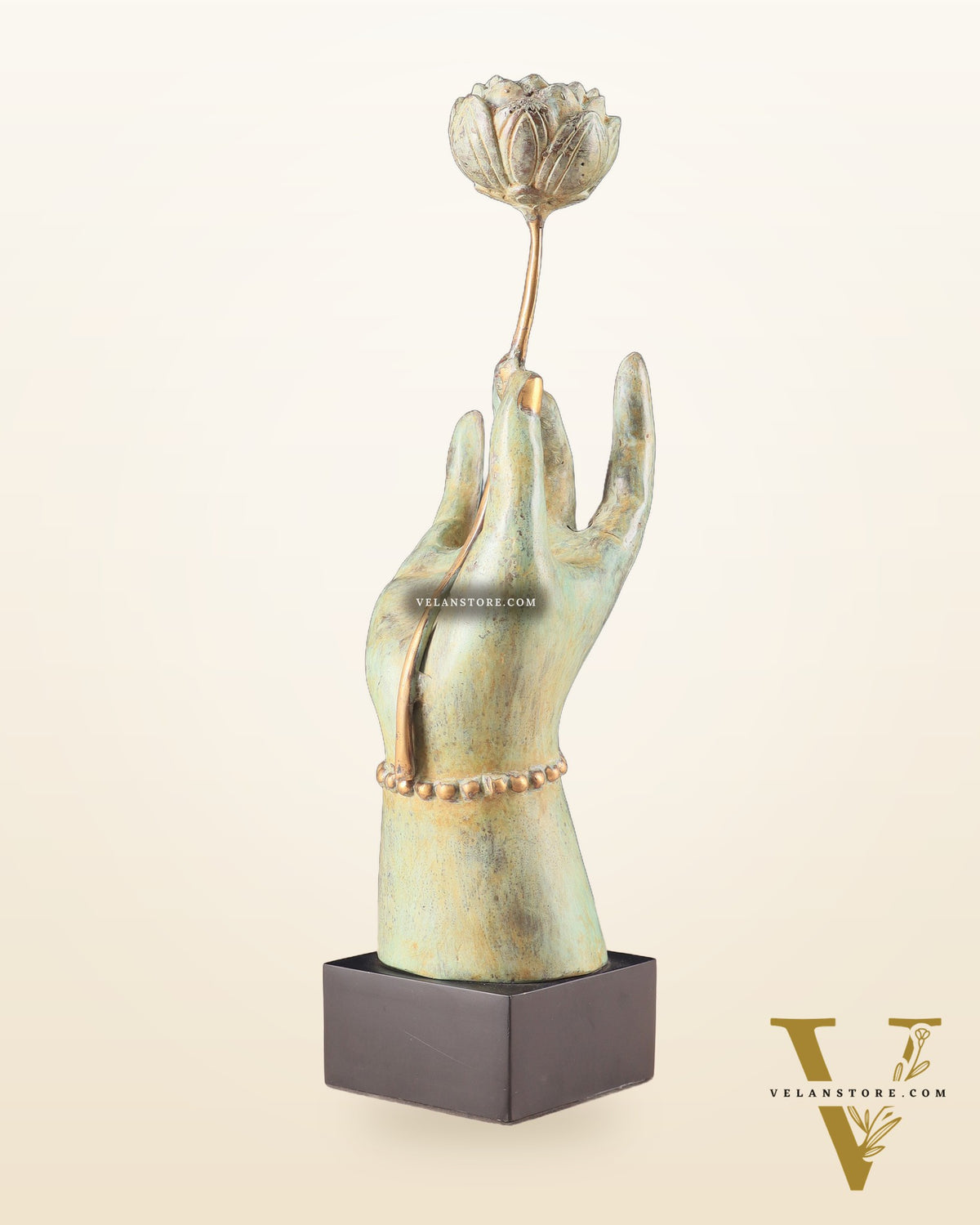 Indonesian Bronze Goddess Parvati Hand Holding a Lotus Table Accent Showpiece 17"