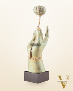 Indonesian Bronze Goddess Parvati Hand Holding a Lotus Table Accent Showpiece 17"