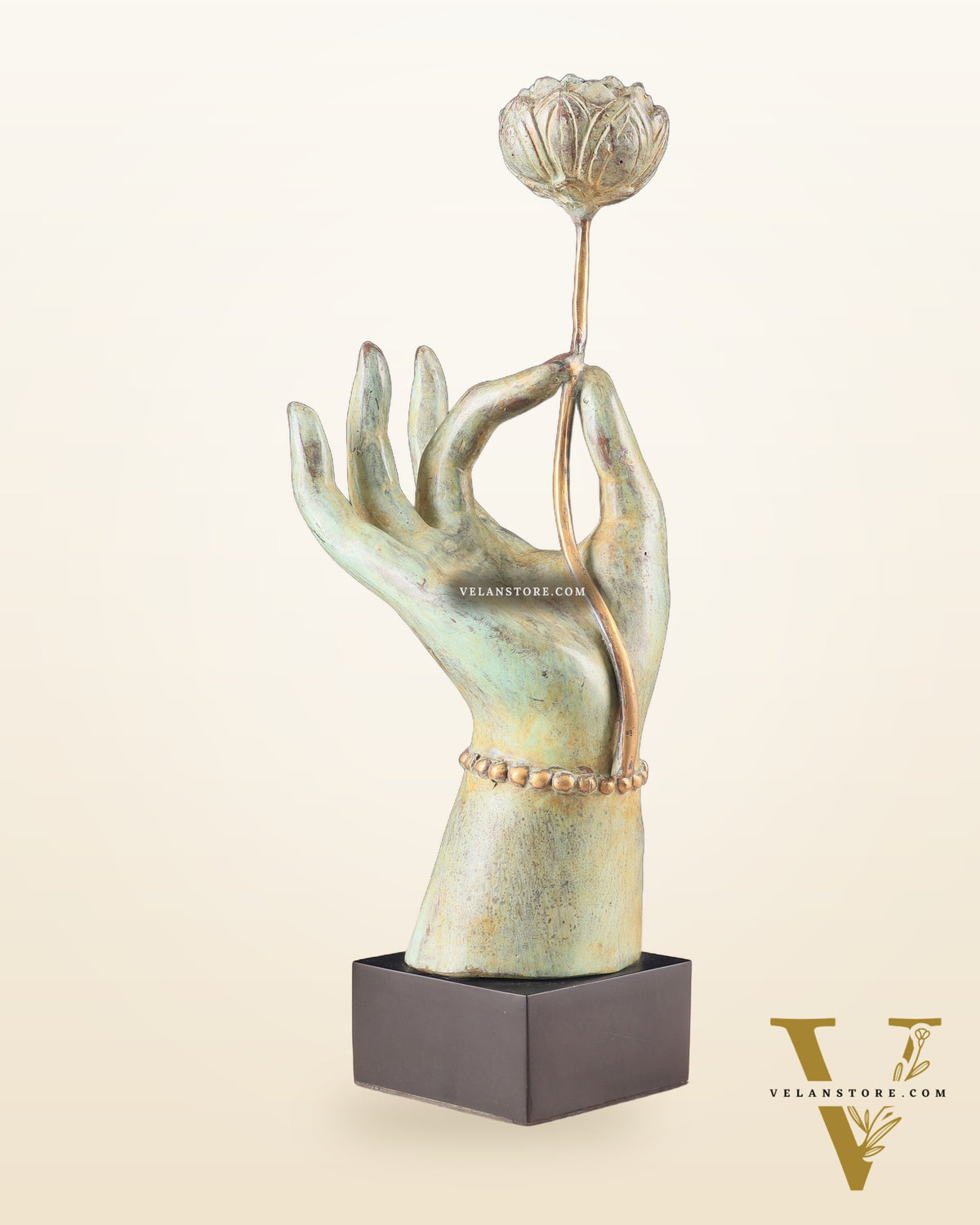 Indonesian Bronze Goddess Parvati Hand Holding a Lotus Table Accent Showpiece 17"