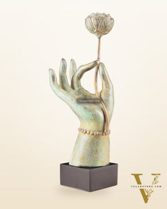 Indonesian Bronze Goddess Parvati Hand Holding a Lotus Table Accent Showpiece 17"