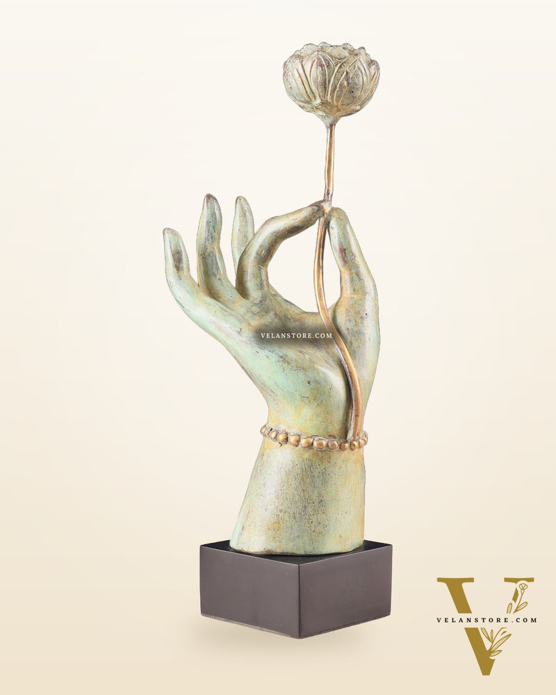 Indonesian Bronze Goddess Parvati Hand Holding a Lotus Table Accent Showpiece 17"