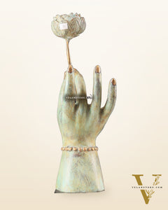 Indonesian Bronze Goddess Parvati Hand Holding a Lotus Table Accent Showpiece 17"