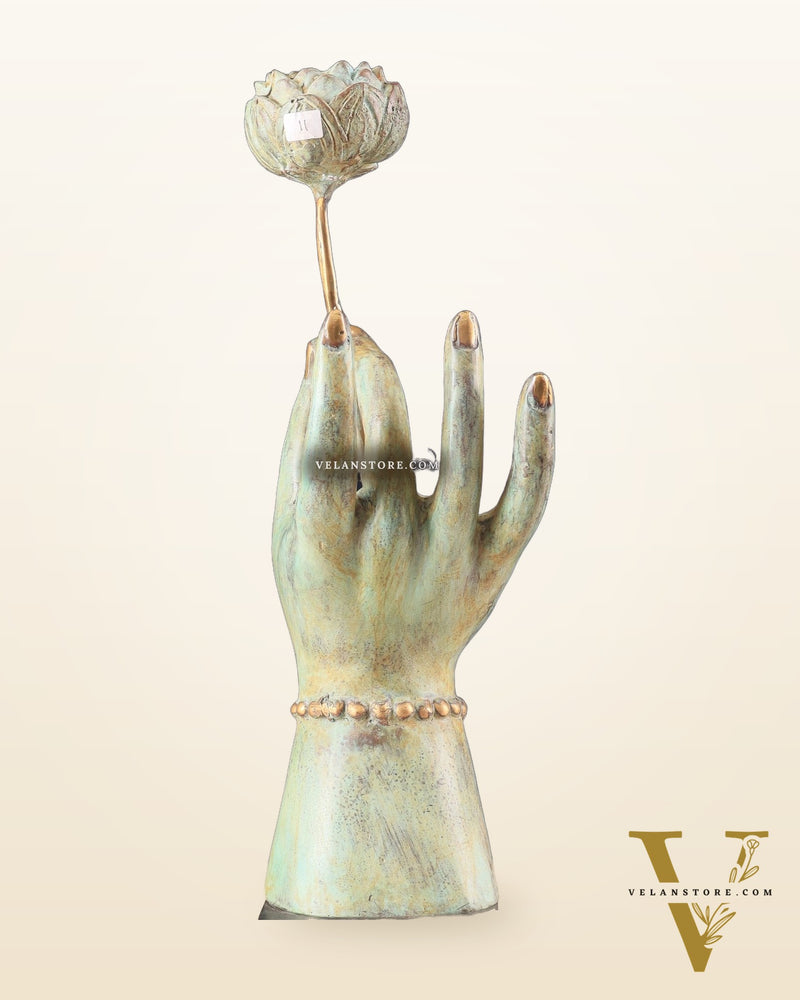 Indonesian Bronze Goddess Parvati Hand Holding a Lotus Table Accent Showpiece 17"
