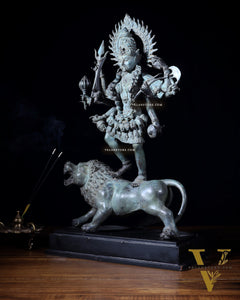 Indonesian Bronze Kali Standing on Lion – 21.2" Bronze Statue