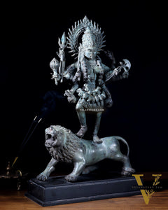 Indonesian Bronze Kali Standing on Lion – 21.2" Bronze Statue