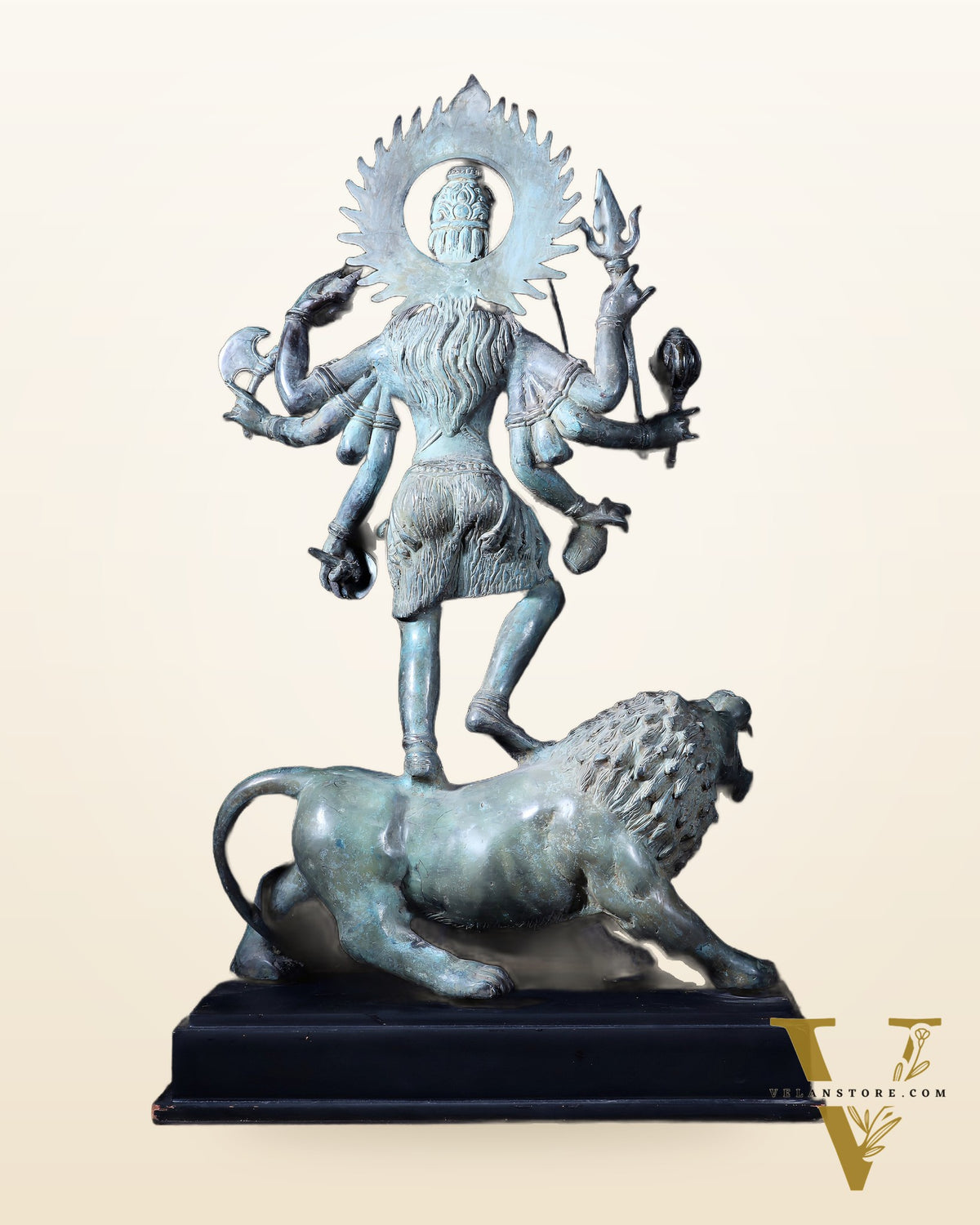 Indonesian Bronze Kali Standing on Lion – 21.2" Bronze Statue