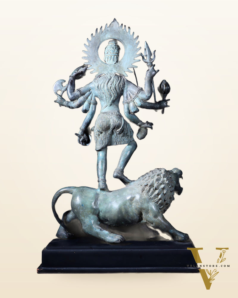 Indonesian Bronze Kali Standing on Lion – 21.2" Bronze Statue