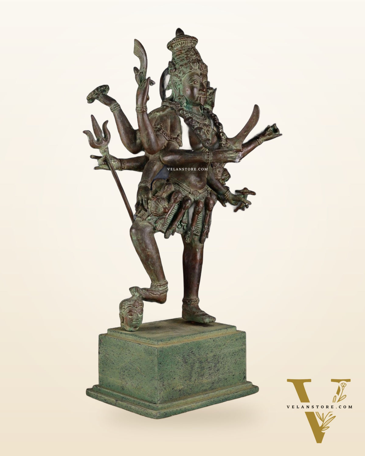Indonesian Bronze Kali Statue – 23” (58 cm) Fierce Form with 10 Arms | Bronze Sculpture