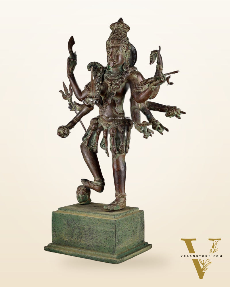 Indonesian Bronze Kali Statue – 23” (58 cm) Fierce Form with 10 Arms | Bronze Sculpture