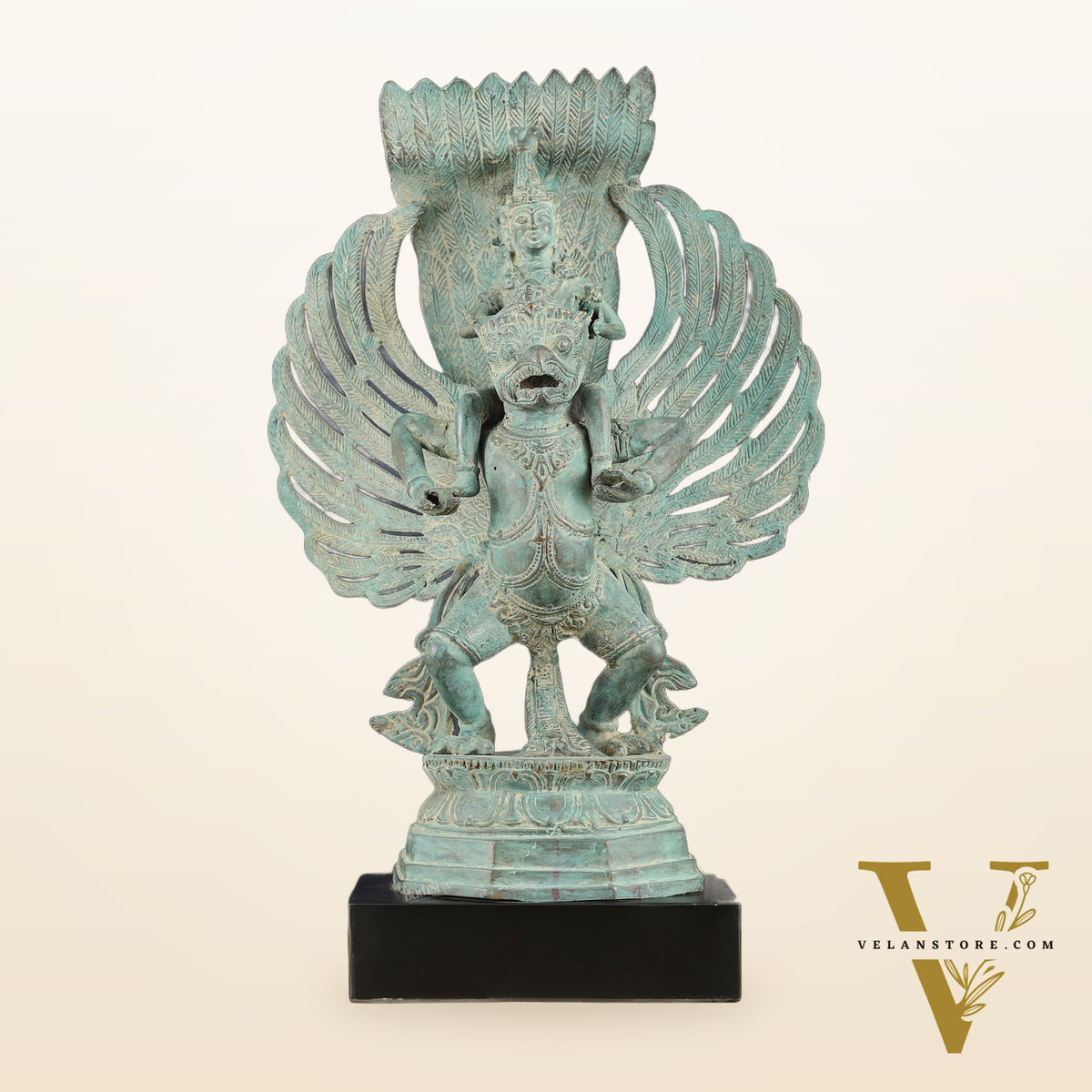 Indonesian Bronze Lord Vishnu Riding on Garuda Sculpture | Lost Wax | 21" Height |