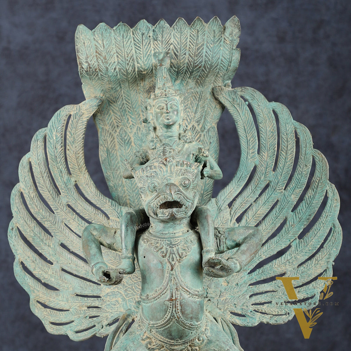 Indonesian Bronze Lord Vishnu Riding on Garuda Sculpture | Lost Wax | 21" Height |