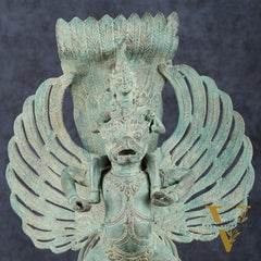 Indonesian Bronze Lord Vishnu Riding on Garuda Sculpture | Lost Wax | 21" Height |