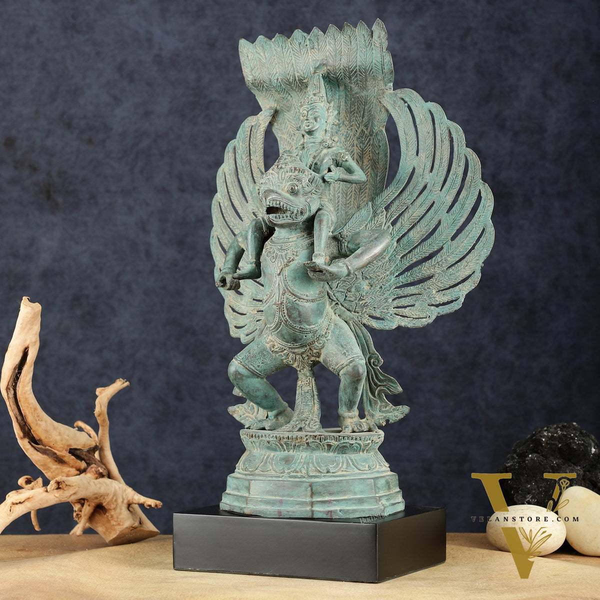 Indonesian Bronze Lord Vishnu Riding on Garuda Sculpture | Lost Wax | 21" Height |