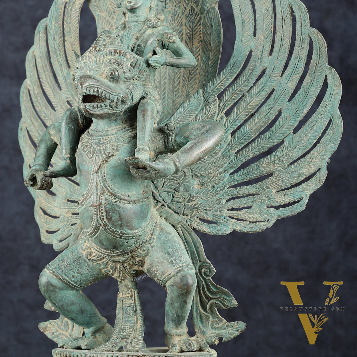 Indonesian Bronze Lord Vishnu Riding on Garuda Sculpture | Lost Wax | 21" Height |