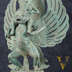 Indonesian Bronze Lord Vishnu Riding on Garuda Sculpture | Lost Wax | 21" Height |