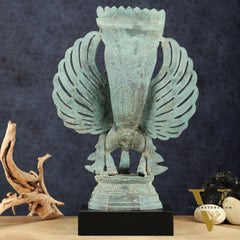 Indonesian Bronze Lord Vishnu Riding on Garuda Sculpture | Lost Wax | 21" Height |