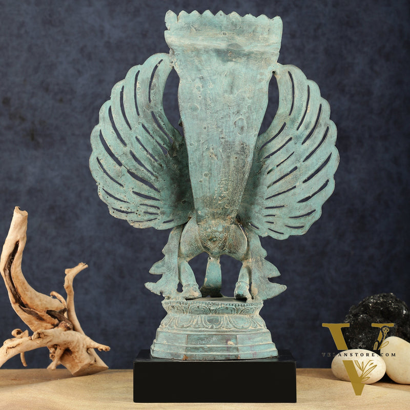 Indonesian Bronze Lord Vishnu Riding on Garuda Sculpture | Lost Wax | 21" Height |