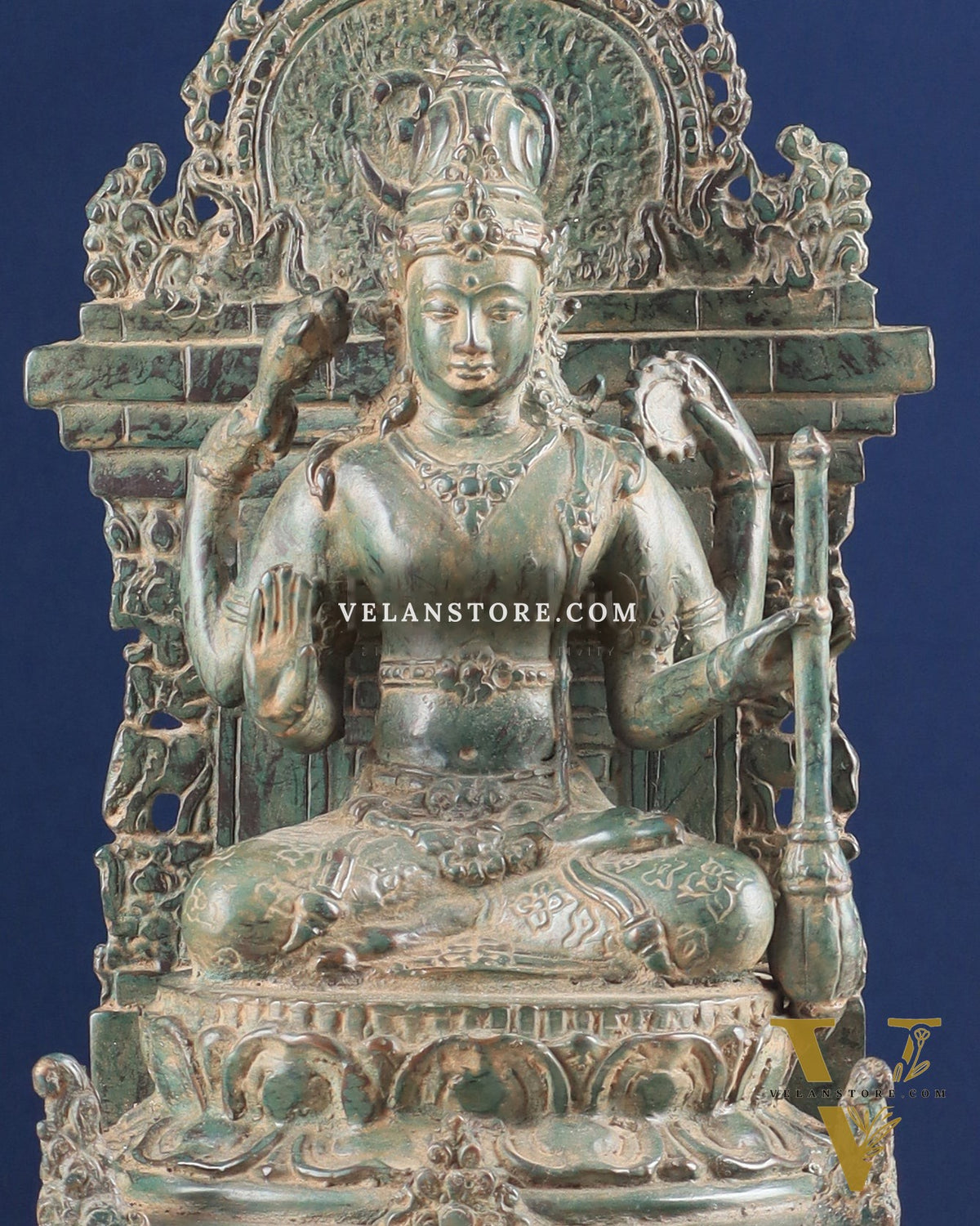 Indonesian Bronze Lord Vishnu Seated on a Throne with Garuda Sculpture 12"