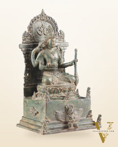 Indonesian Bronze Lord Vishnu Seated on a Throne with Garuda Sculpture 12"