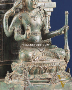 Indonesian Bronze Lord Vishnu Seated on a Throne with Garuda Sculpture 12"