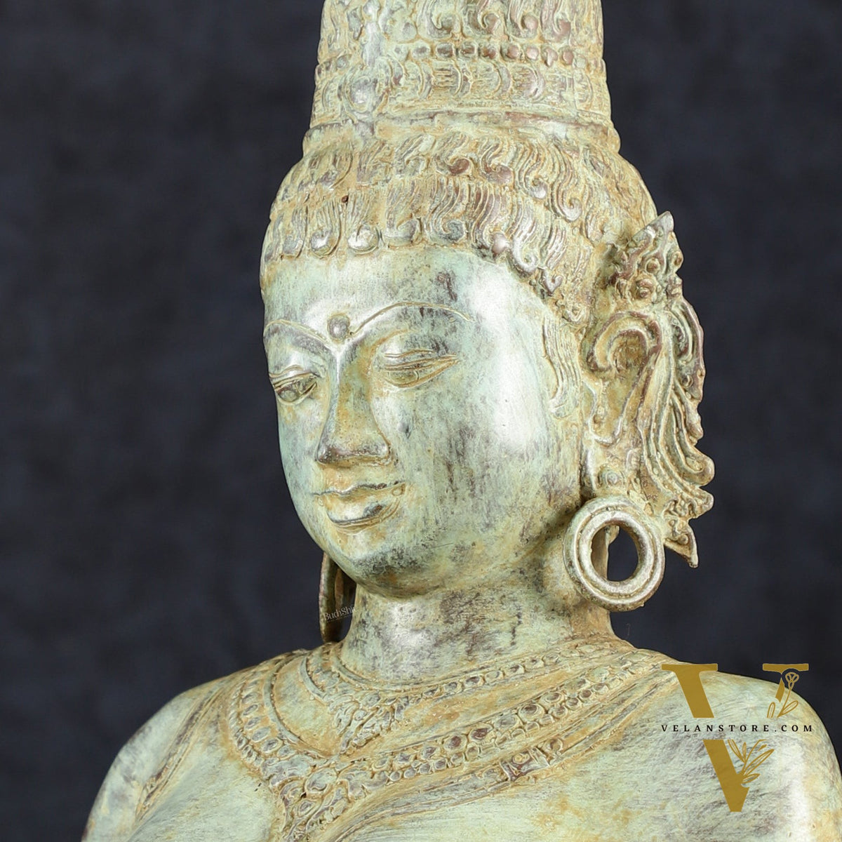 Indonesian Bronze Parvati Bust Sculpture on Wooden Base | 14"