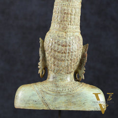 Indonesian Bronze Parvati Bust Sculpture on Wooden Base | 14"