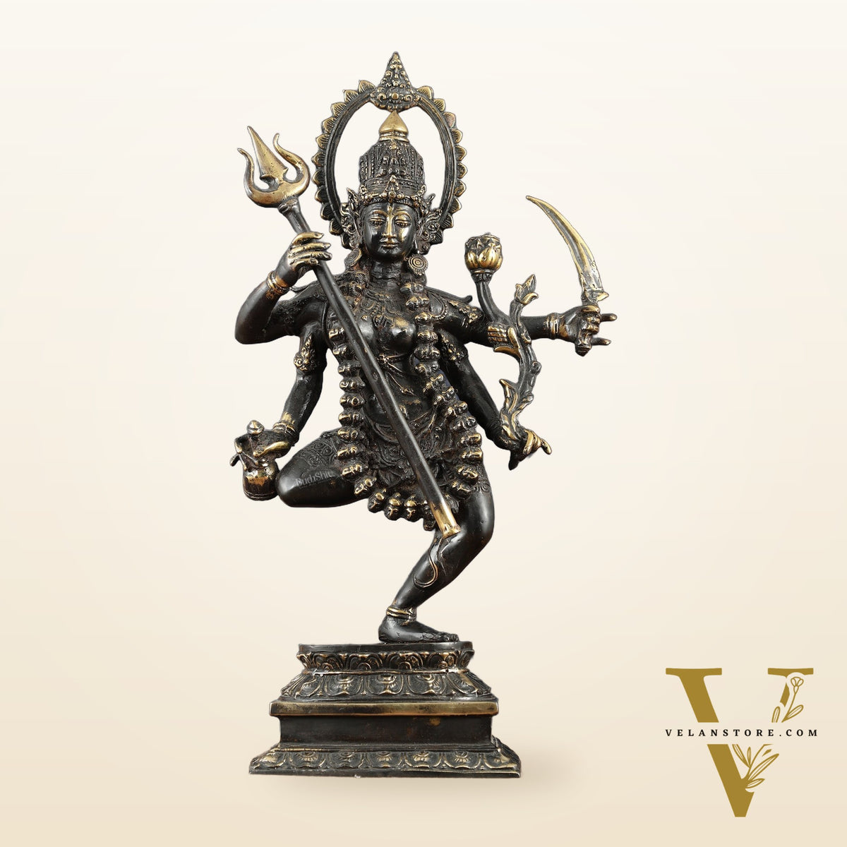 Indonesian Bronze Rare Dancing Mahakali Ma Statue | Height: 16.5 inch black edition
