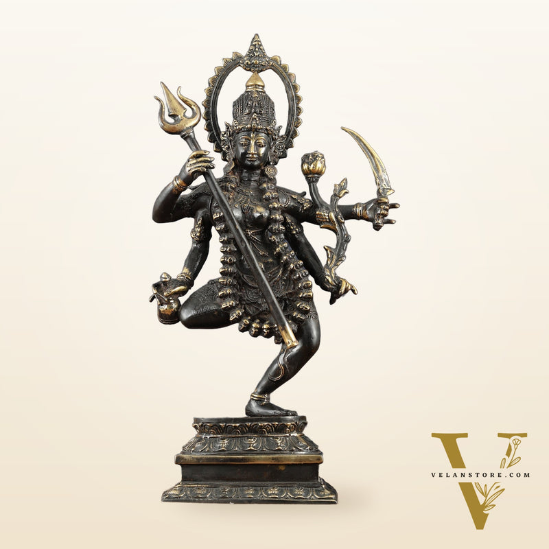 Indonesian Bronze Rare Dancing Mahakali Ma Statue | Height: 16.5 inch black edition