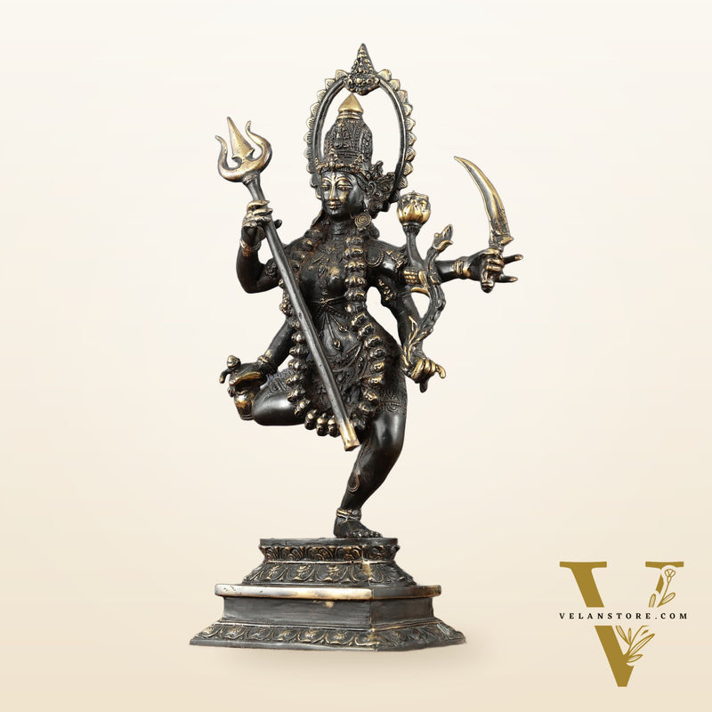 Indonesian Bronze Rare Dancing Mahakali Ma Statue | Height: 16.5 inch black edition