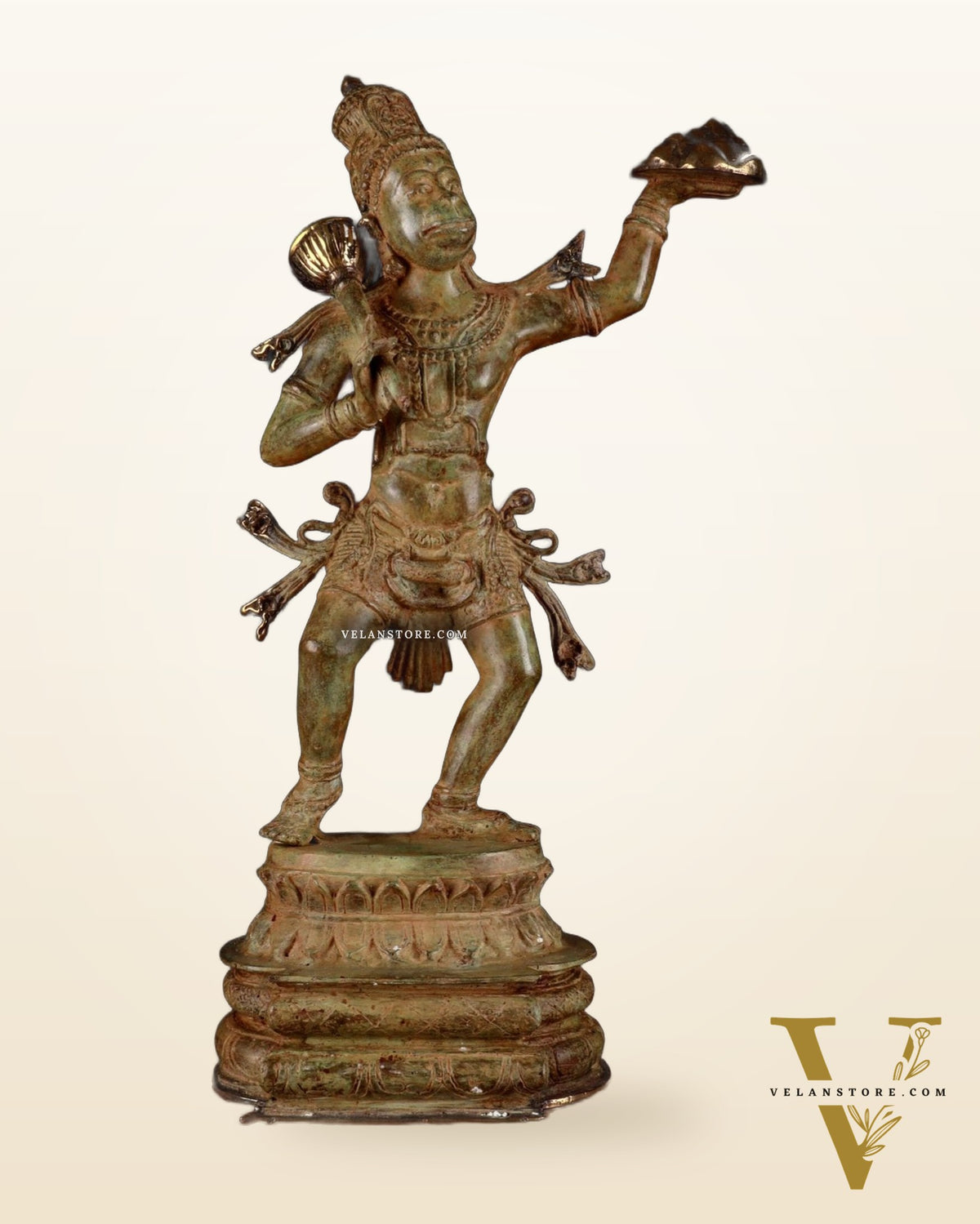 Indonesian Bronze Sanjeevani Hanuman Sculpture – 18"