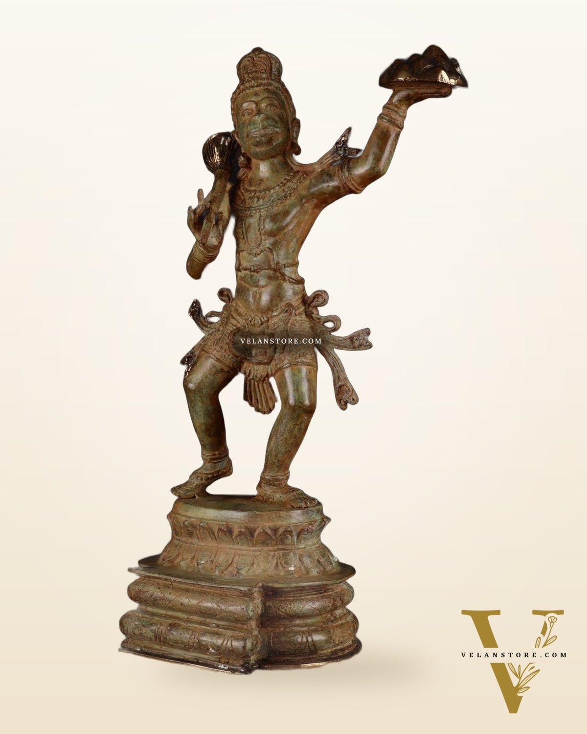 Indonesian Bronze Sanjeevani Hanuman Sculpture – 18"