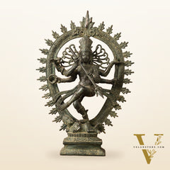 Indonesian Bronze Sculpture: Dancing Shiva with 6 Arms and Trishul Nataraja | Height: 13.5 inch