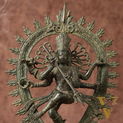 Indonesian Bronze Sculpture: Dancing Shiva with 6 Arms and Trishul Nataraja | Height: 13.5 inch