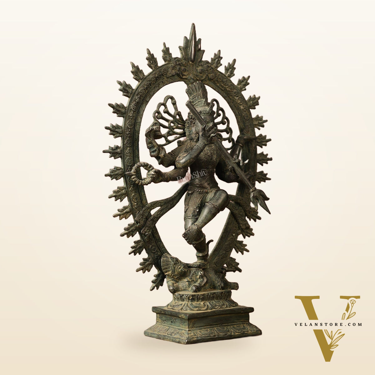 Indonesian Bronze Sculpture: Dancing Shiva with 6 Arms and Trishul Nataraja | Height: 13.5 inch