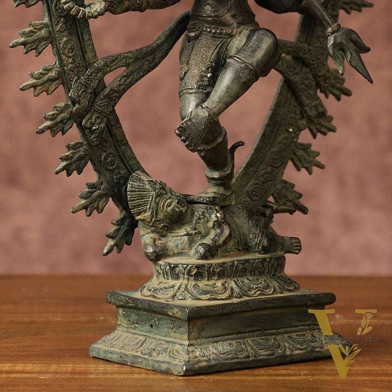 Indonesian Bronze Sculpture: Dancing Shiva with 6 Arms and Trishul Nataraja | Height: 13.5 inch