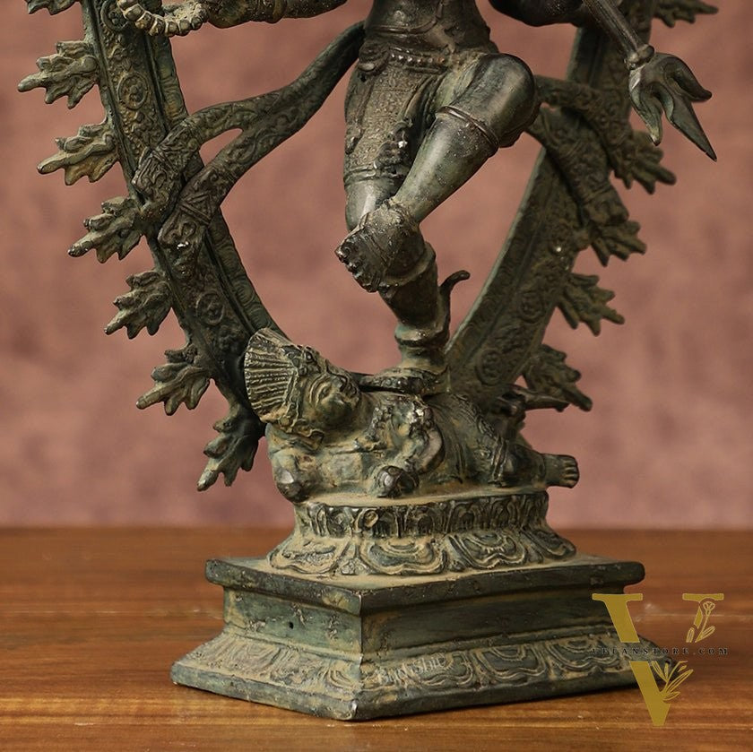 Indonesian Bronze Sculpture: Dancing Shiva with 6 Arms and Trishul Nataraja | Height: 13.5 inch