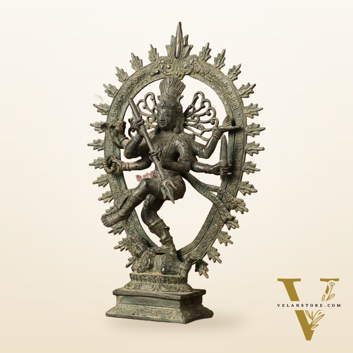 Indonesian Bronze Sculpture: Dancing Shiva with 6 Arms and Trishul Nataraja | Height: 13.5 inch