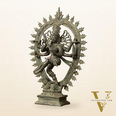 Indonesian Bronze Sculpture: Dancing Shiva with 6 Arms and Trishul Nataraja | Height: 13.5 inch